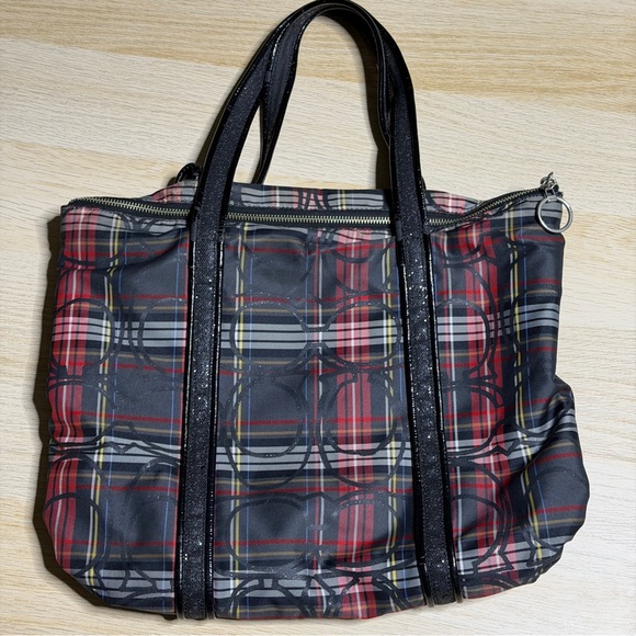 Coach Plaid Totebag Multicolor Pre Owned - Picture 2 of 6